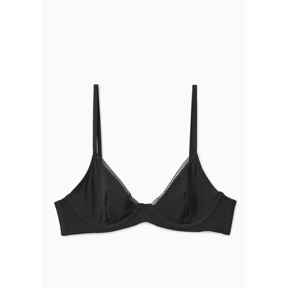 COS Underwire Lace Trim Bra Womens 34B Black Unpadded Classic Everyday Luxe - Picture 2 of 10